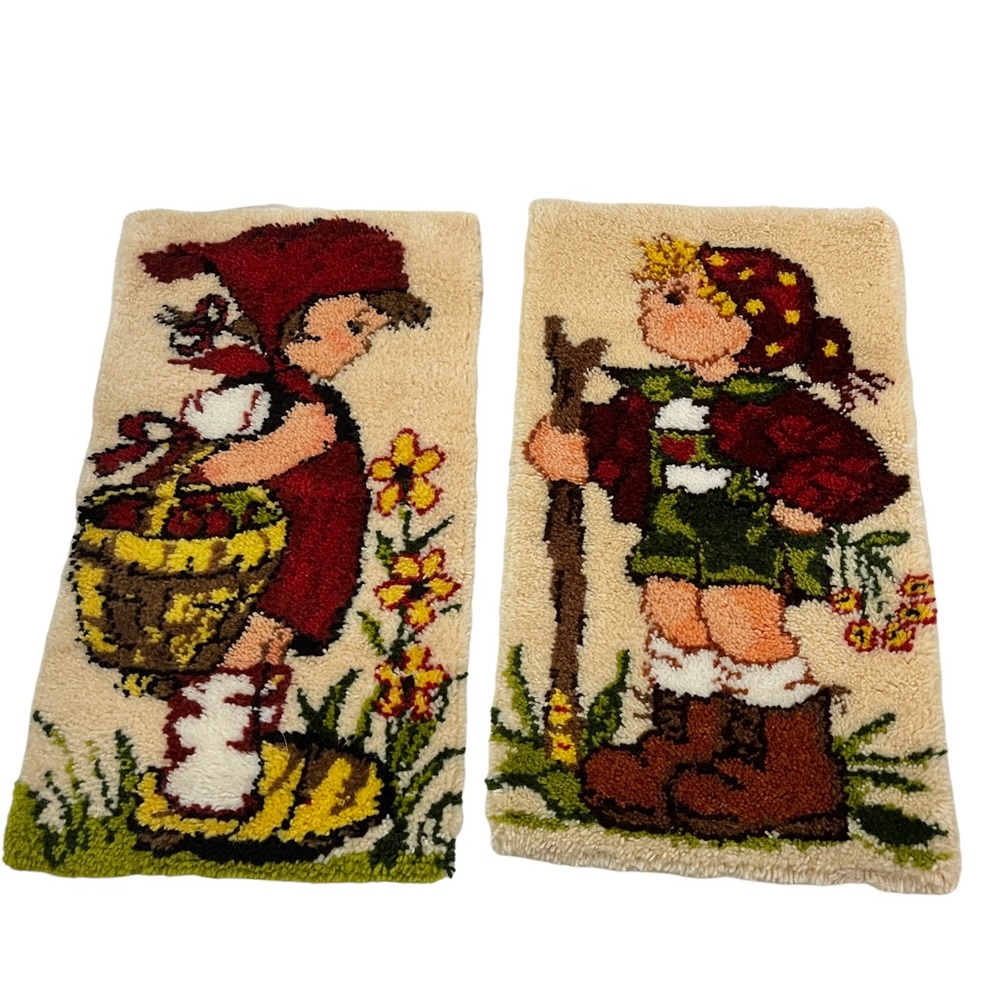Latch Hook Rug Hummel Peasant Girl & Boy Wall Hanging 1980 Joseph Mueller
